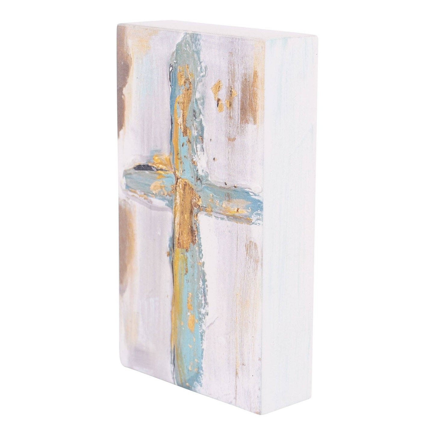 Glory Haus - Gold Blue Cross Wood Block