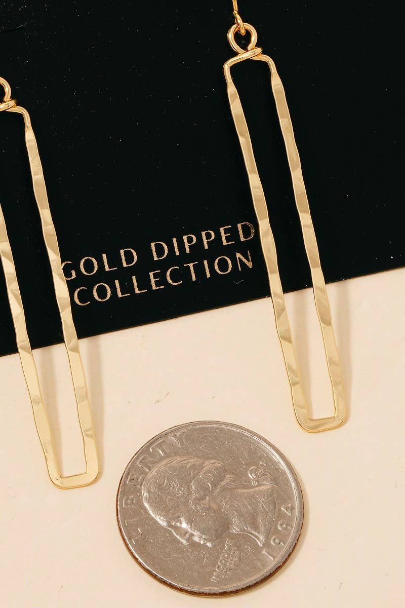Gold Dipped Hammered Narrow Rectangle Dangle Earrings