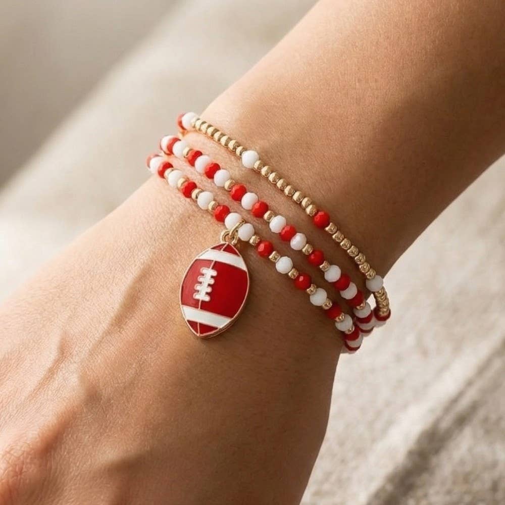 Game Day Colors Enamel Football Beaded Bracelet