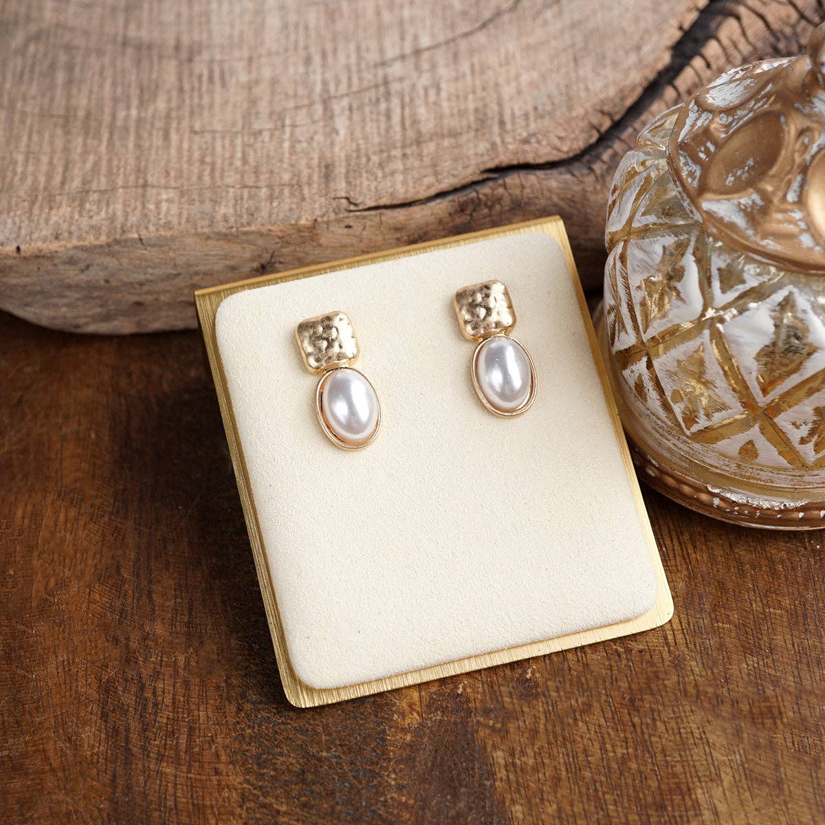 PennyLine inc - Quiet Gleam – Hammered Cabochon Stud Drop Earrings