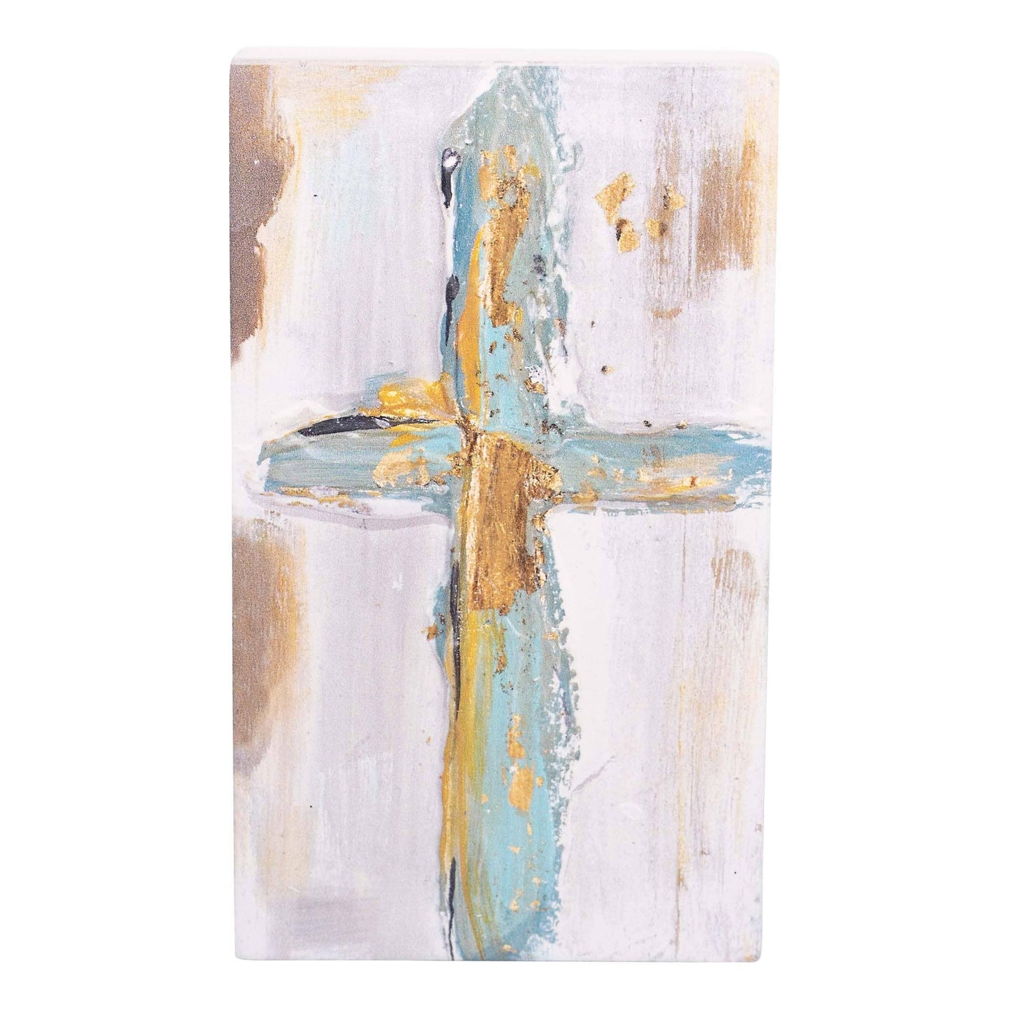 Glory Haus - Gold Blue Cross Wood Block