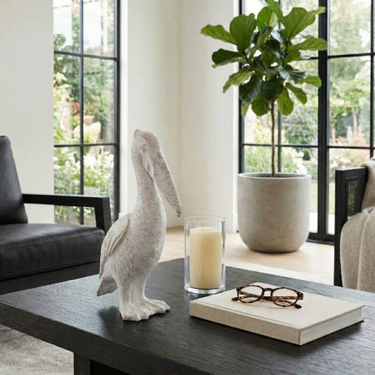 White Ceramic Standing Pelican, 14 in.