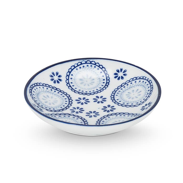 Blu/Wht Rd Shallow Dish-6 Asst-4"D-1468