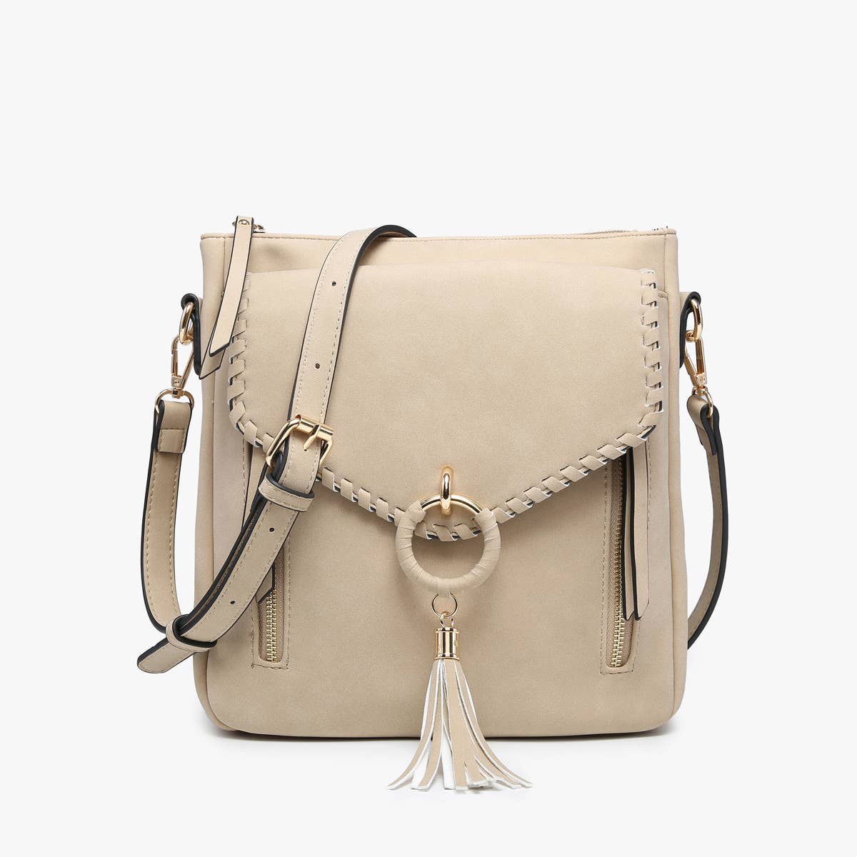 Jen & Co. - M2347 Layla Faux Suede Whipstitch Crossbody w/ Tassel