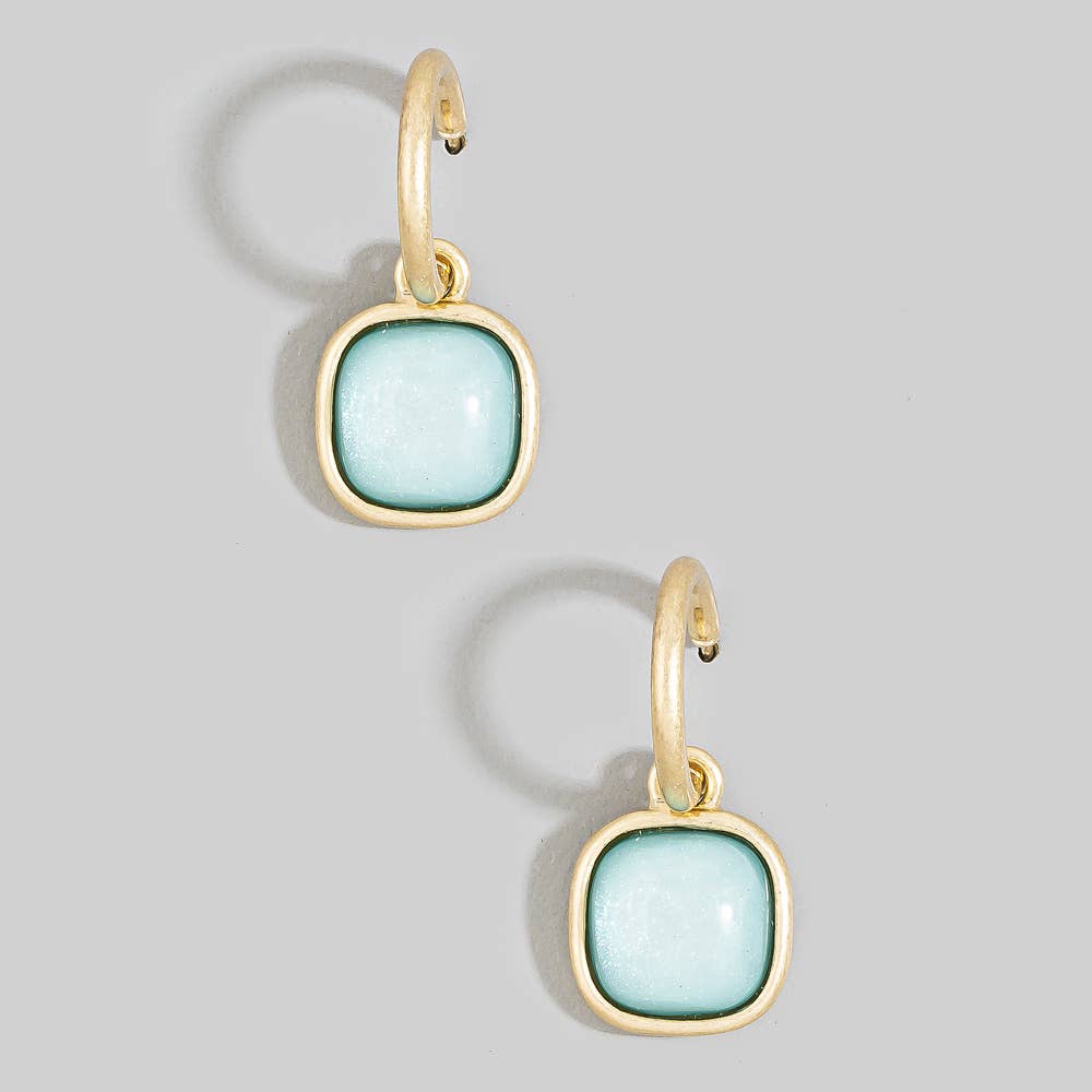 Cushion Resin Stone Drop Hoop Earrings
