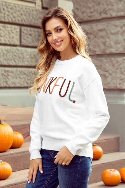1 the Woman - Thankful Ivory Embroidered Sweater