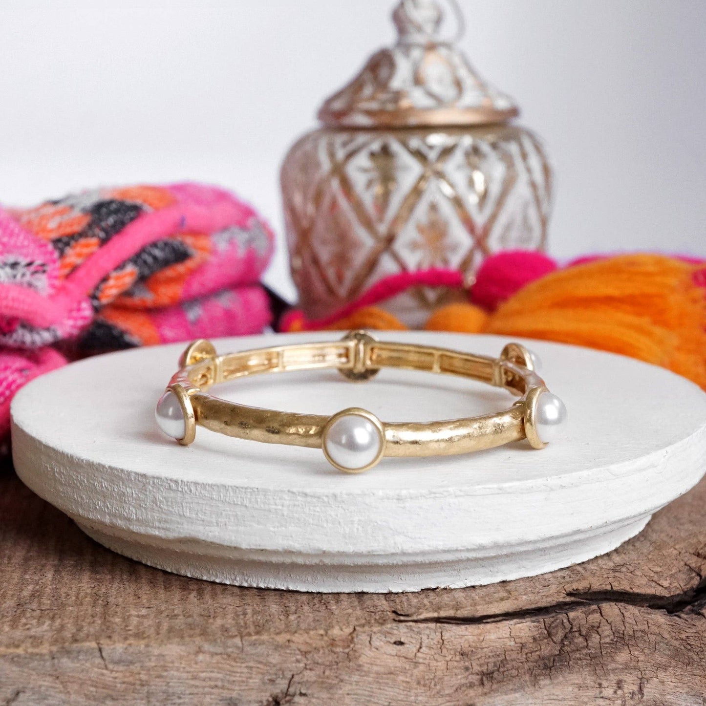 PennyLine inc - Jeweled Golden Bangle with semi precious stone dots