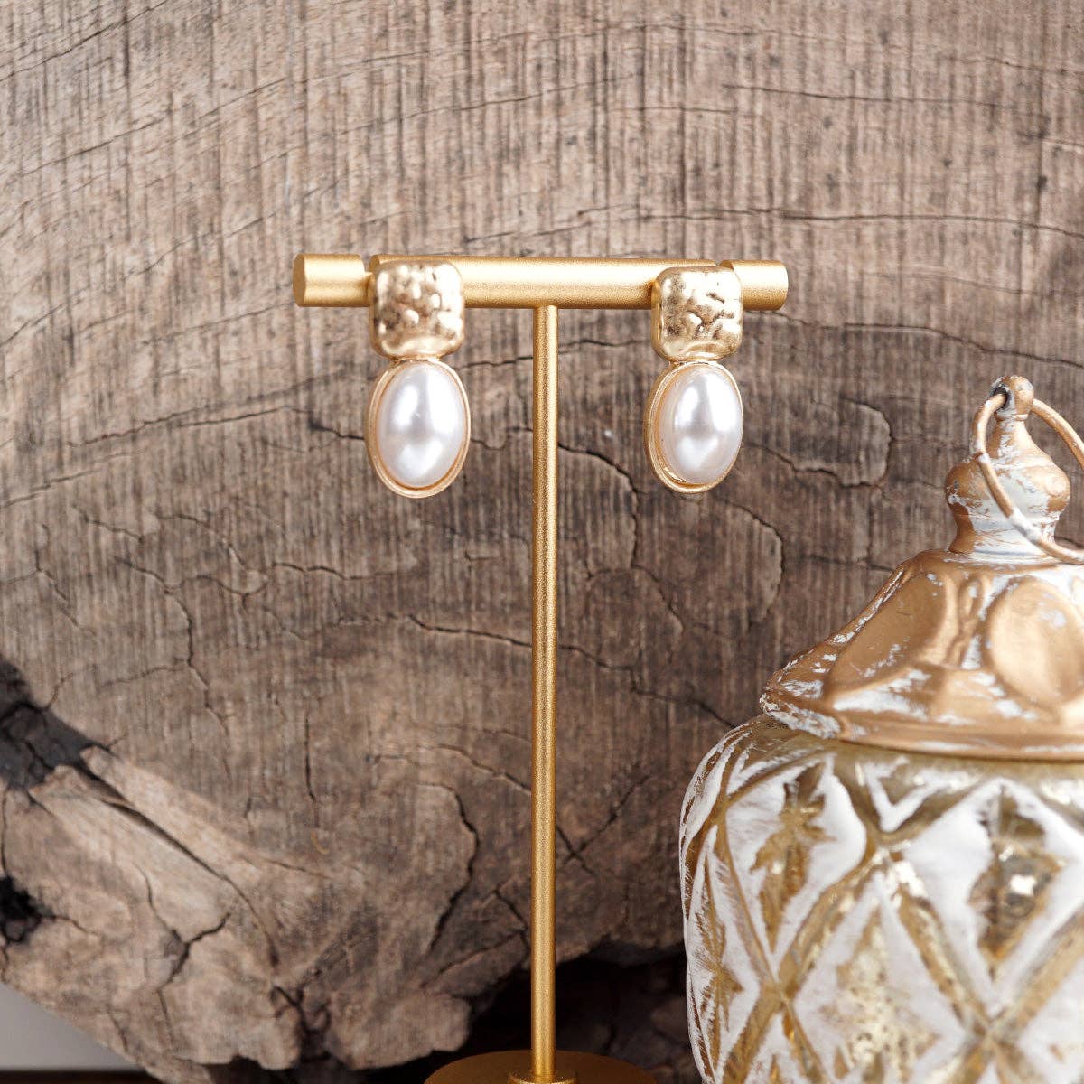 PennyLine inc - Quiet Gleam – Hammered Cabochon Stud Drop Earrings