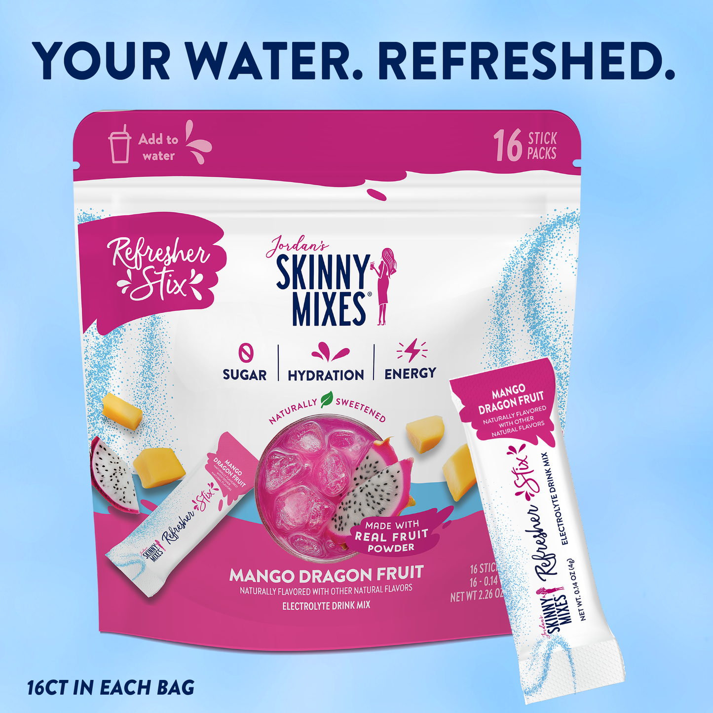 Jordan's Skinny Mixes - Refresher Stix 16 ct - Mango Dragon Fruit