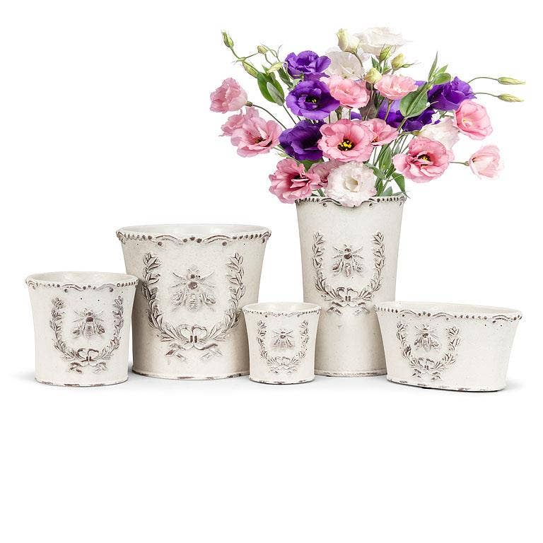 Emboss Bee in Crest Planter-9"H