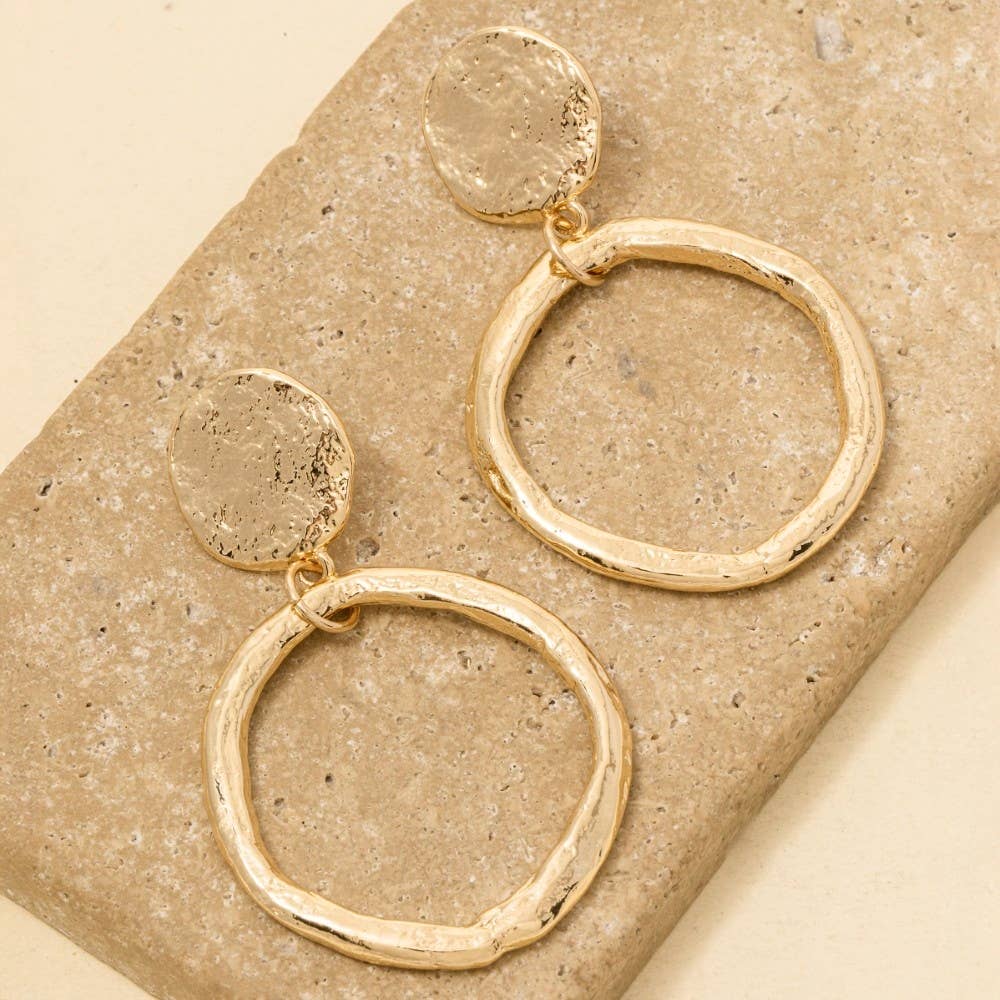Hammered Hoop And Disc Dangle Earrings