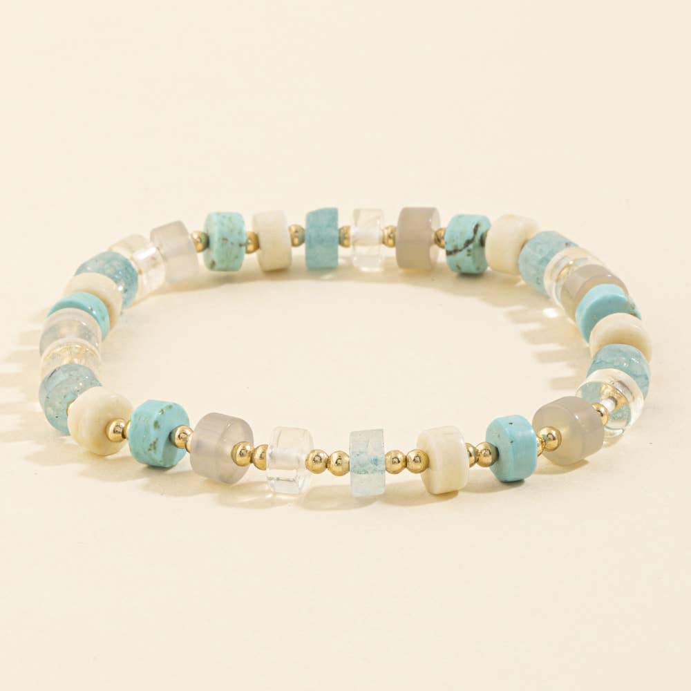 Semi Precious Disc Bead Stretch Bracelet