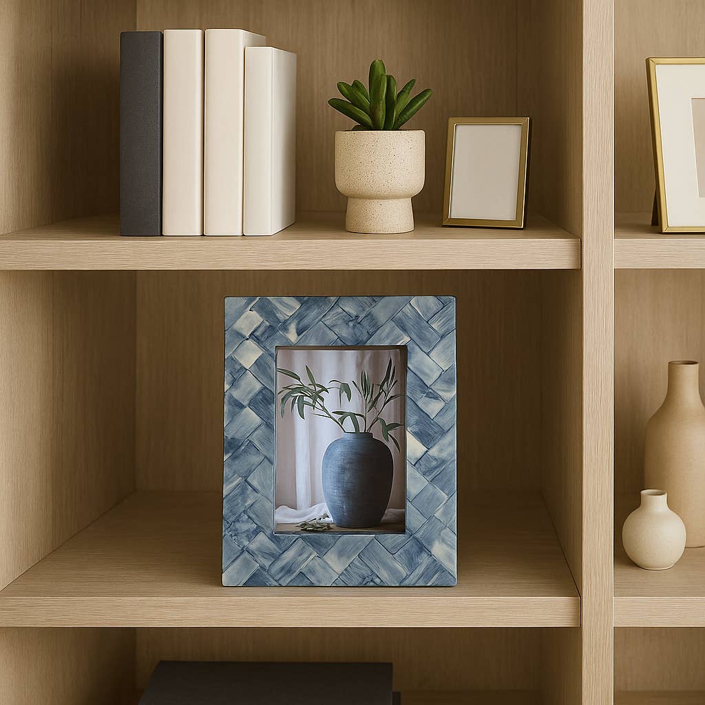 Sagebrook Home - Photo Frame - Blue/Ivory Resin Woven, 4x6 in.