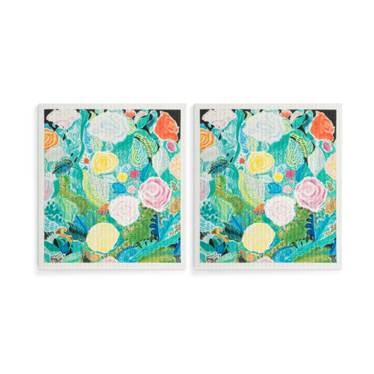 Biodegradable Dish Cloths Set of 2 - Floral Black