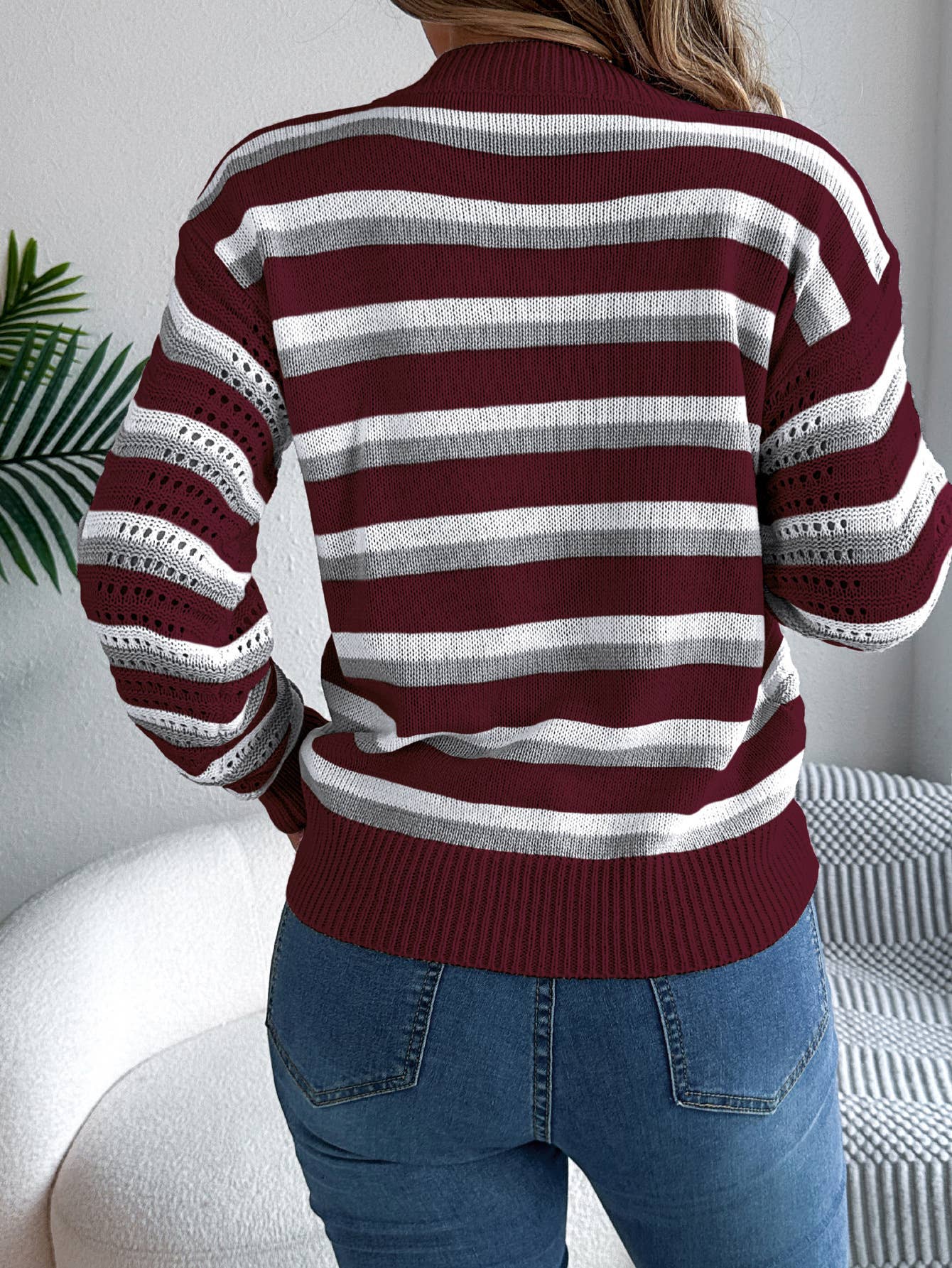 Hope & Sunshine - Color Block Striped Lantern Sleeve Knit Pullover