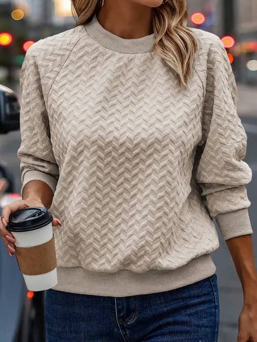 Suhkasana - Textured Raglan Sleeve Pullover Sweatshirt