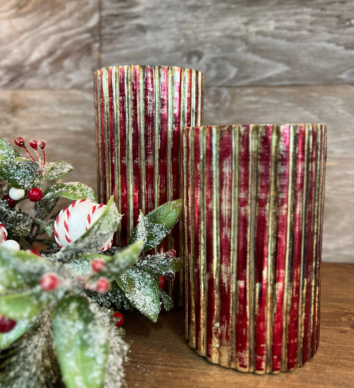 Wholesale Home Decor - Large Candy Striped Glass Vase 4x8in