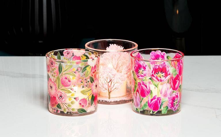 Pink Tulips Votive-3"H