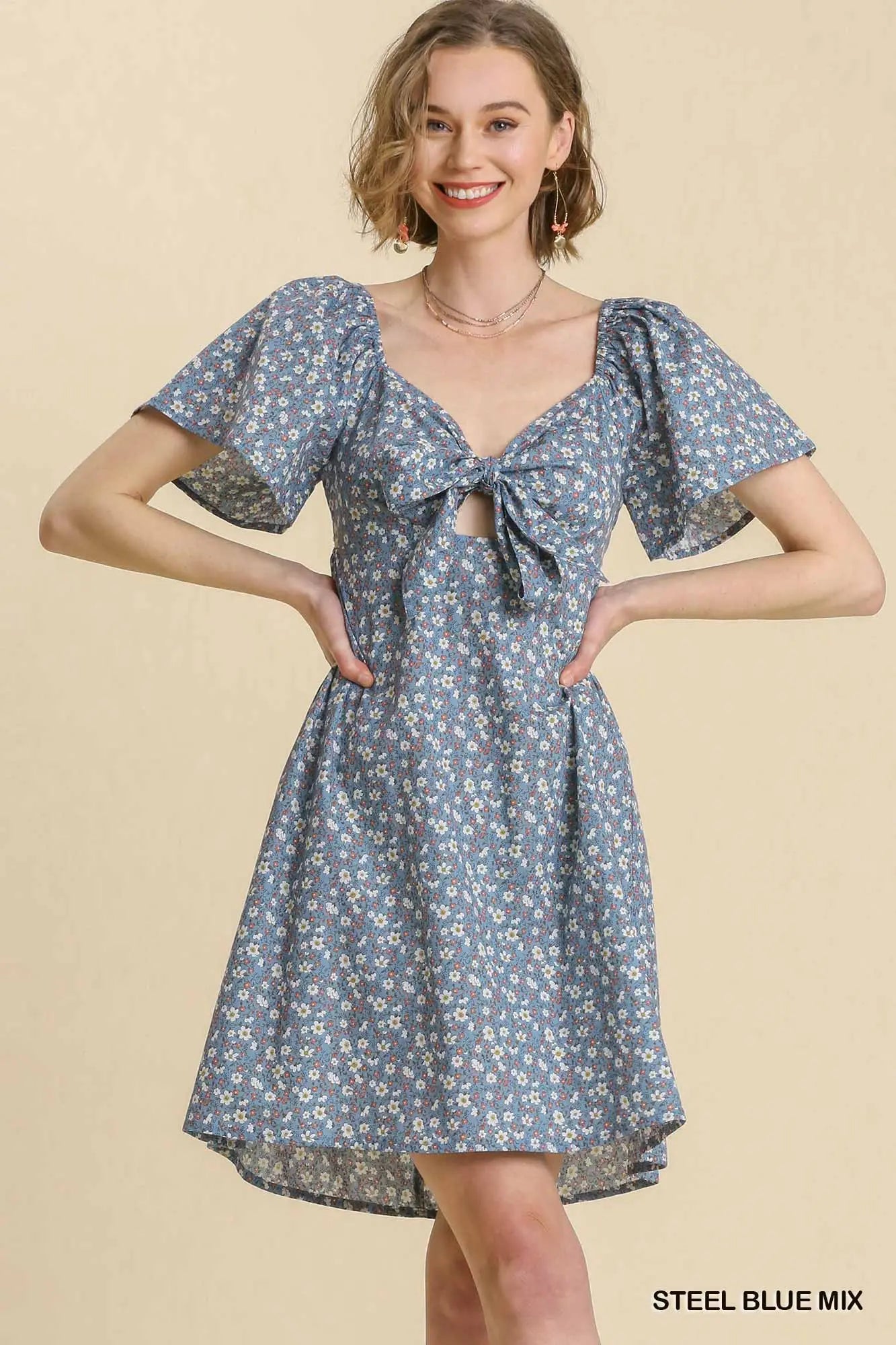 Flirty Floral Print Front Tie Dress