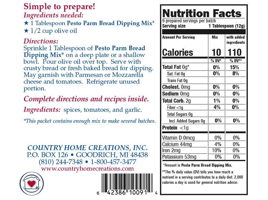 Country Home Creations - Pesto Parmesan Bread Dipping Mix