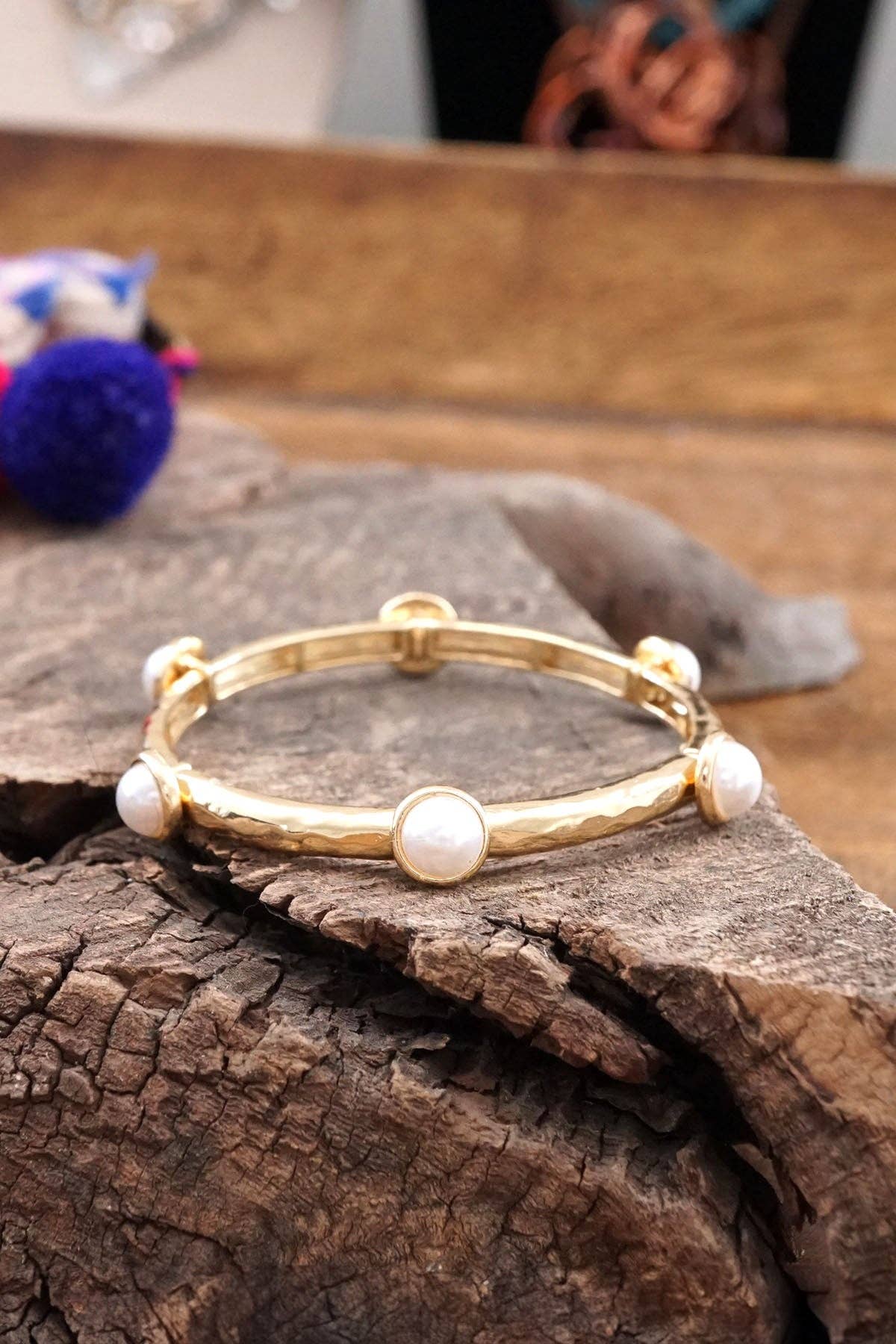 PennyLine inc - Jeweled Golden Bangle with semi precious stone dots