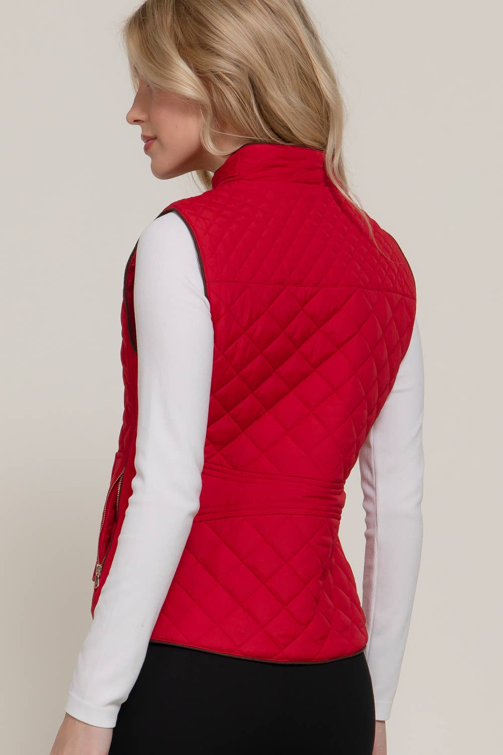 Active Basic | Active USA - Suede Piping Detail Rib Quilted Padding Vest