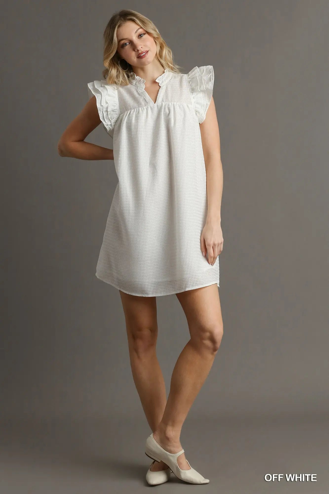 Layered Ruffle Sleeve Split Neck Dress