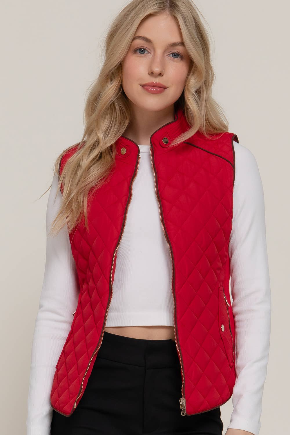 Active Basic | Active USA - Suede Piping Detail Rib Quilted Padding Vest