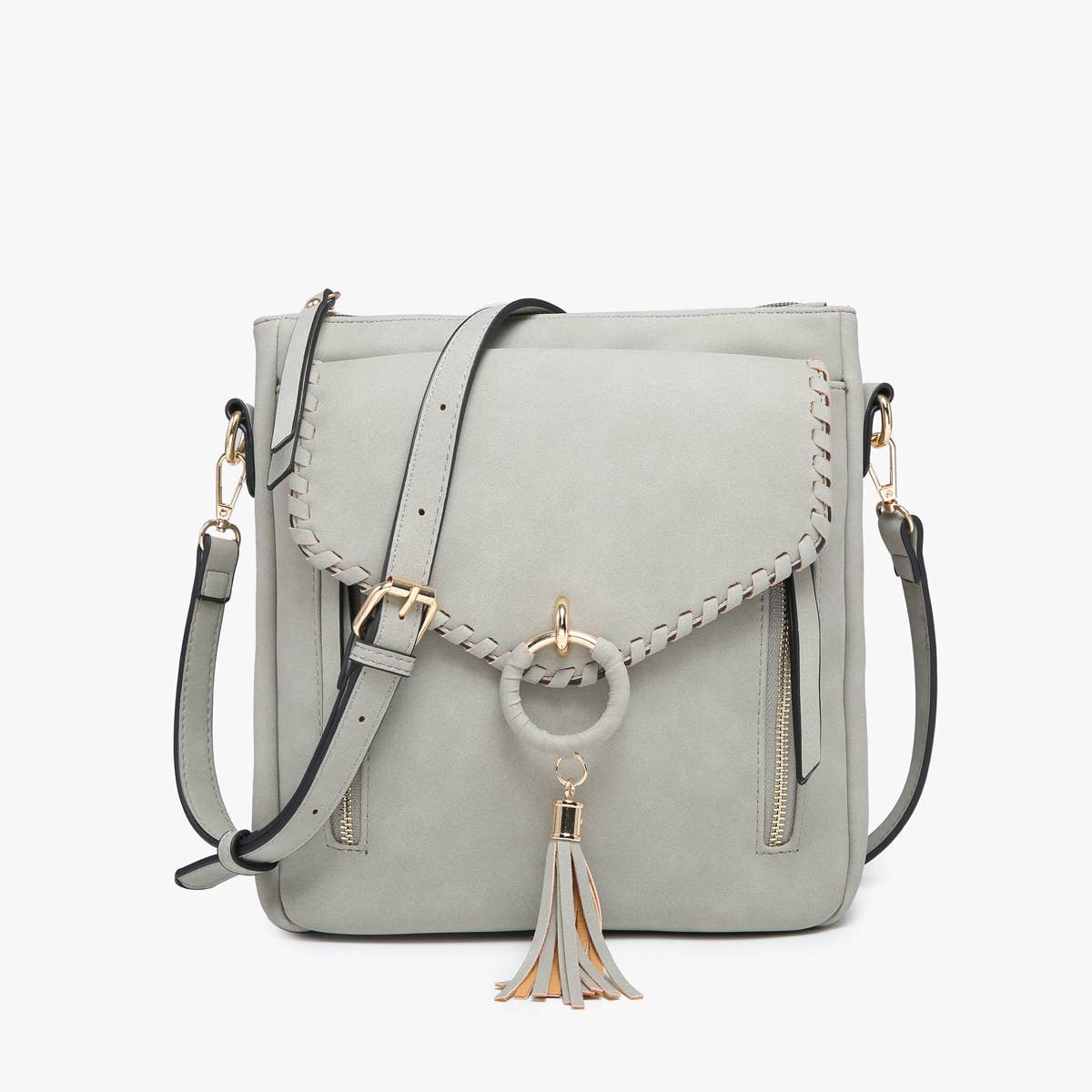 Jen & Co. - M2347 Layla Faux Suede Whipstitch Crossbody w/ Tassel