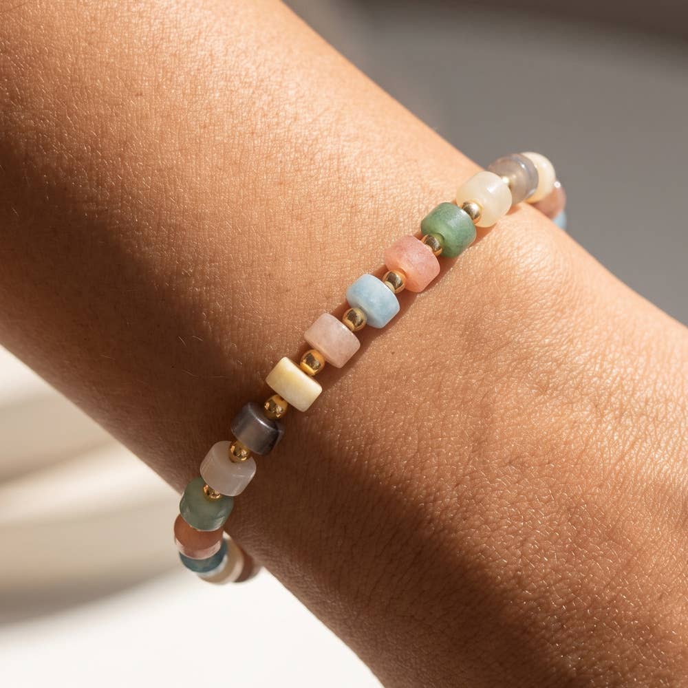 Semi Precious Disc Bead Stretch Bracelet