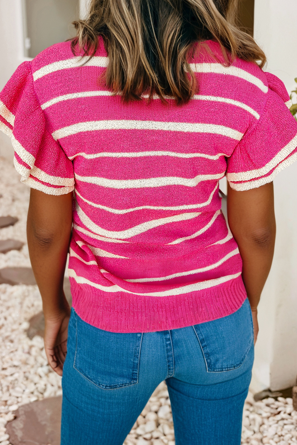 Little Daisy Closet - LDC Double Ruffle Stripe Lightweight Knit Sweater