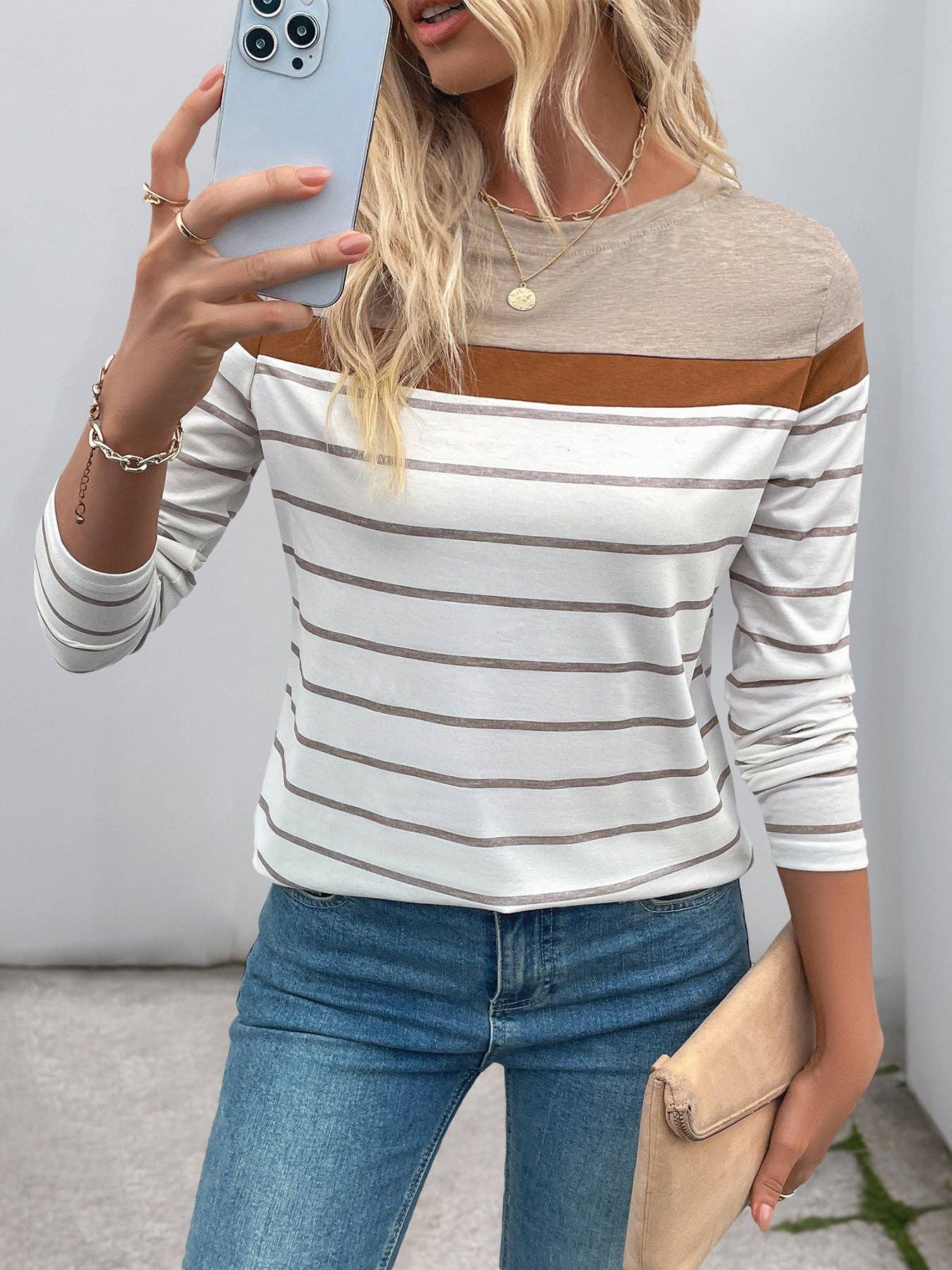 Suhkasana - Retro Striped Long Sleeve T-Shirt for Women Casual Layering Top