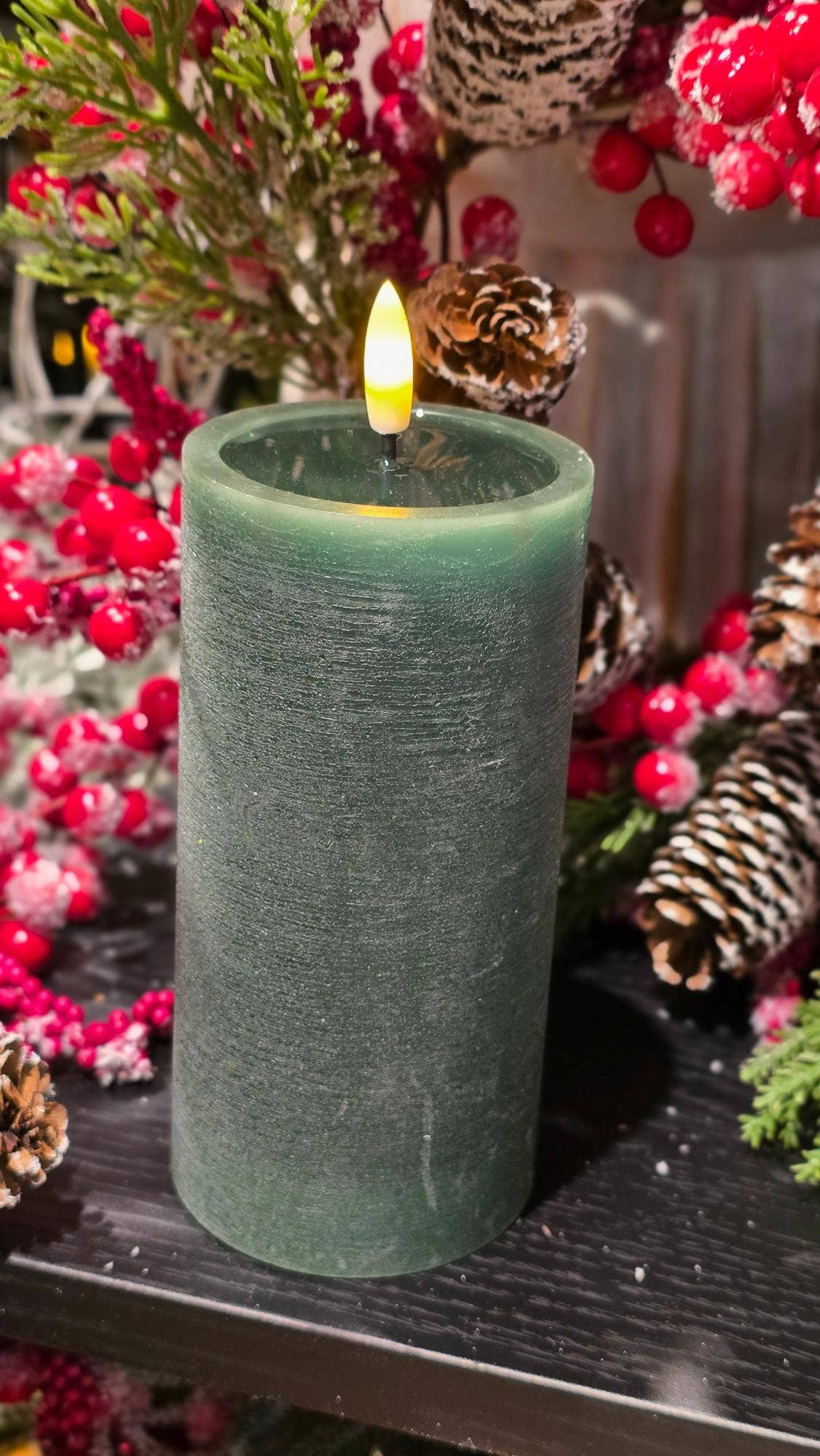 Wholesale Home Decor - Green Melted Realistic Flame 3x6in LED Candle