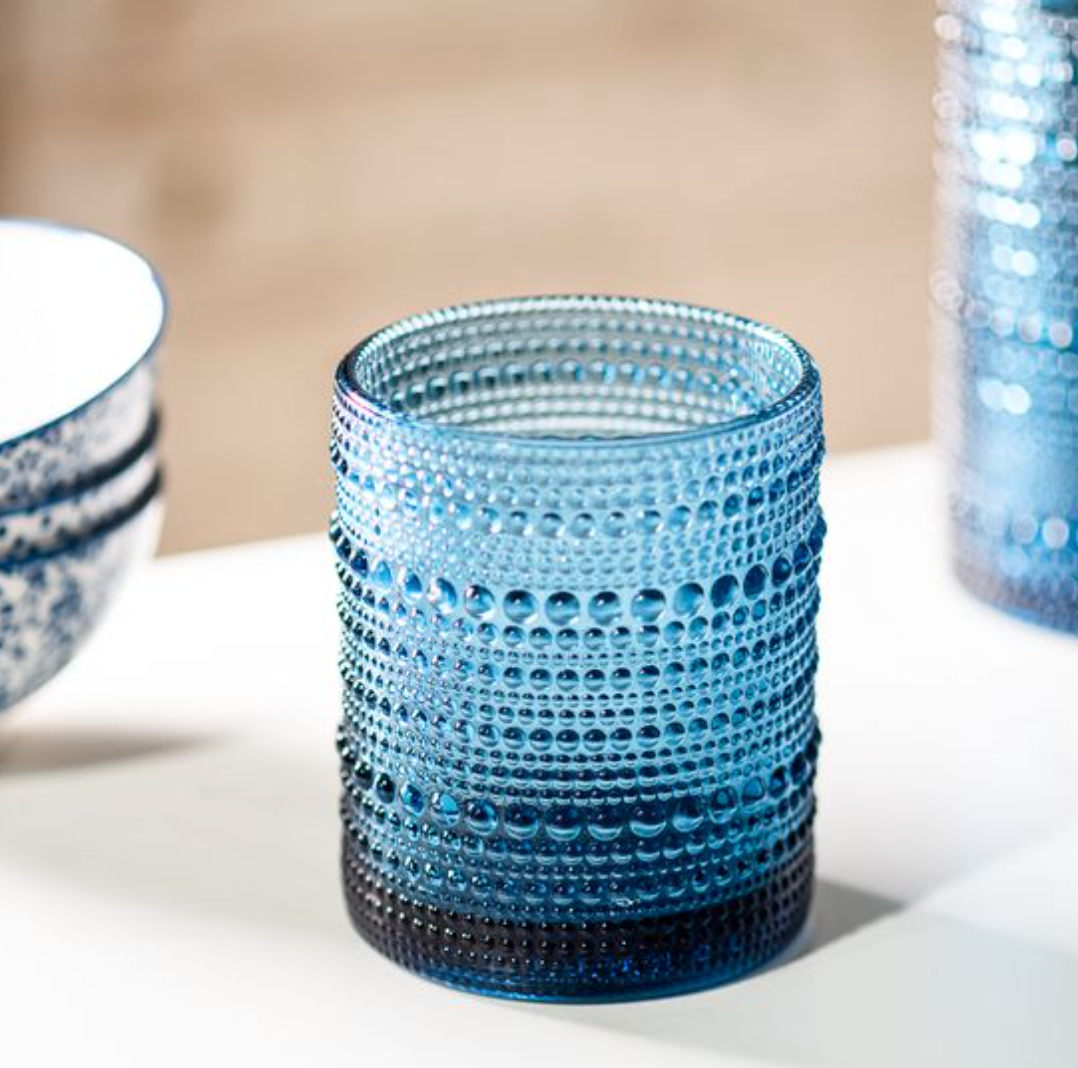 4" Blue Beaded Glass Tumbler