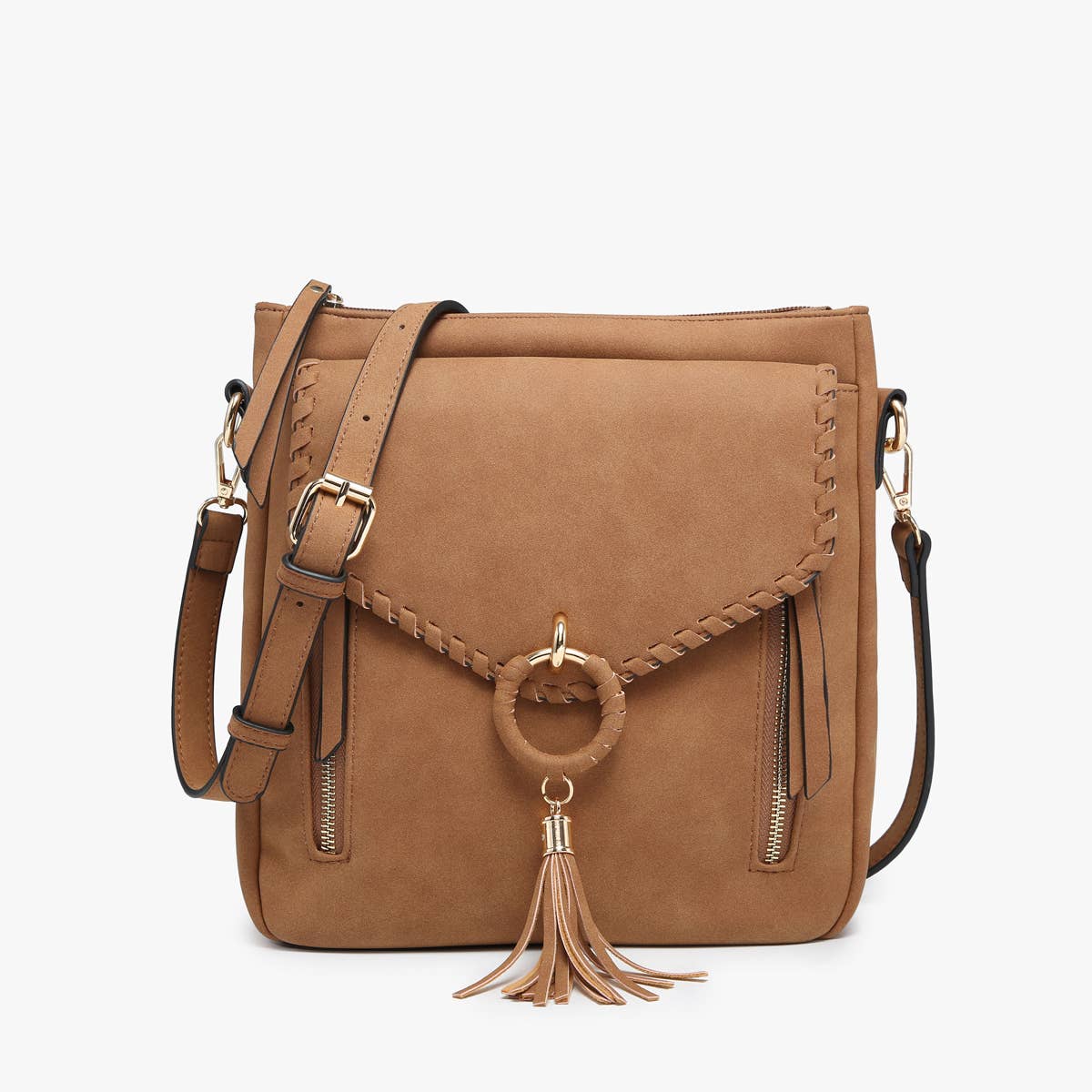 Jen & Co. - M2347 Layla Faux Suede Whipstitch Crossbody w/ Tassel