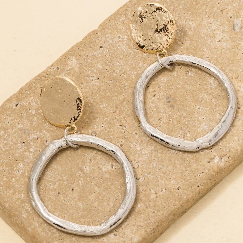 Hammered Hoop And Disc Dangle Earrings