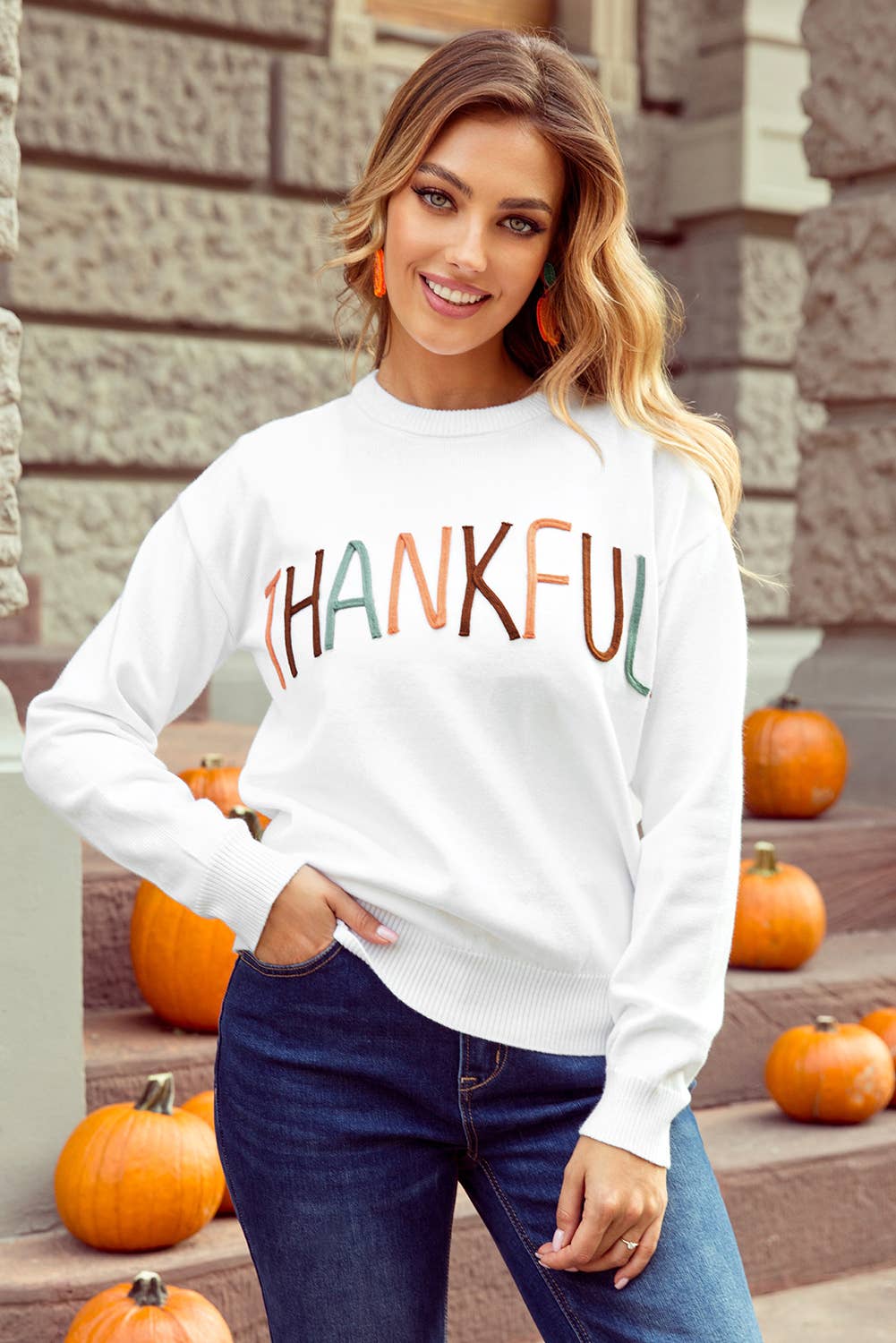 1 the Woman - Thankful Ivory Embroidered Sweater