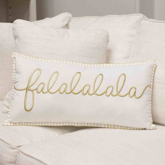 Falalalala Pillow   Cream/Gold   24x13