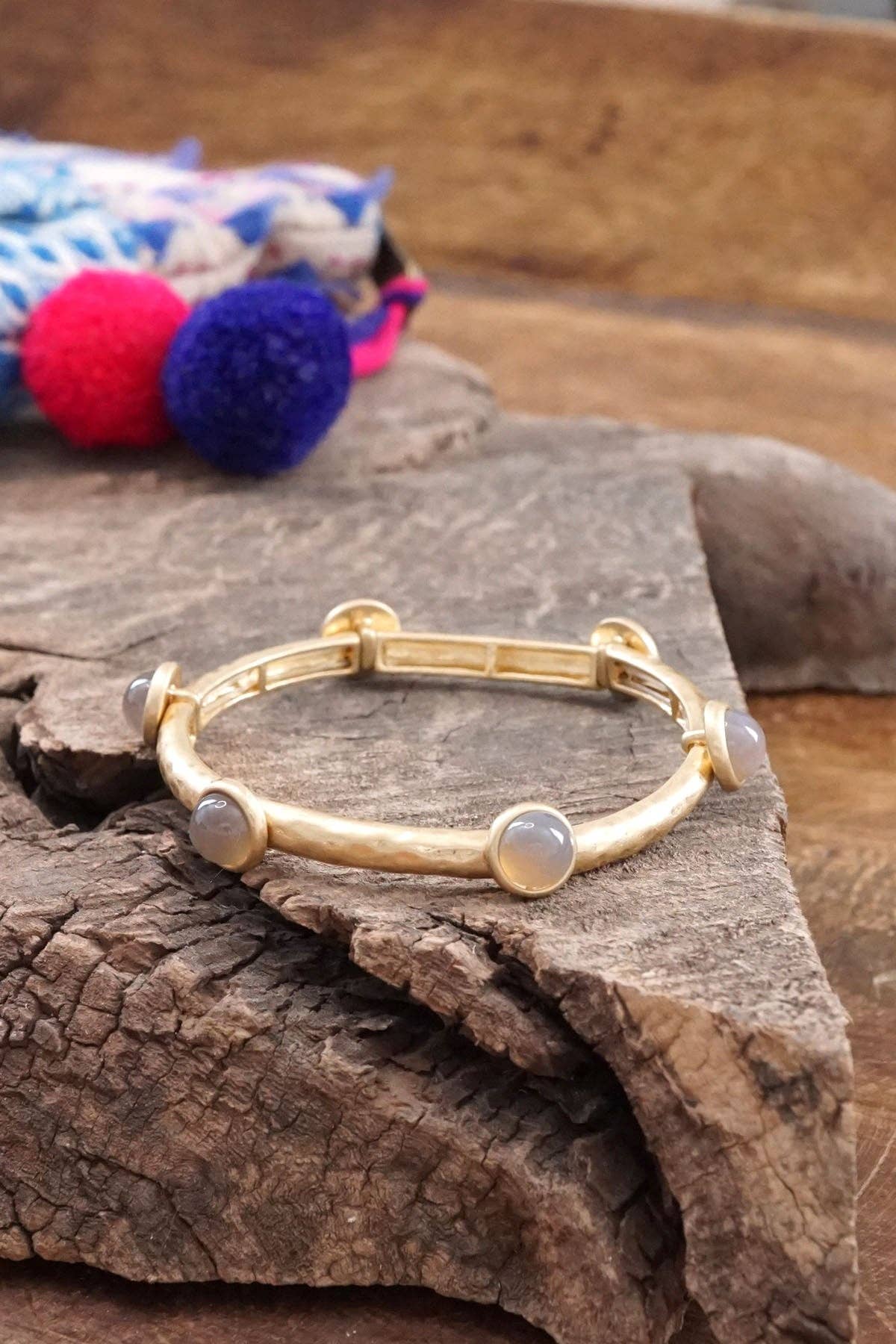 PennyLine inc - Jeweled Golden Bangle with semi precious stone dots