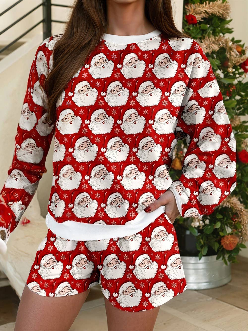 1 the Woman - Ho Ho Ho Christmas Fashion Print 2pcs Lounge Short Set