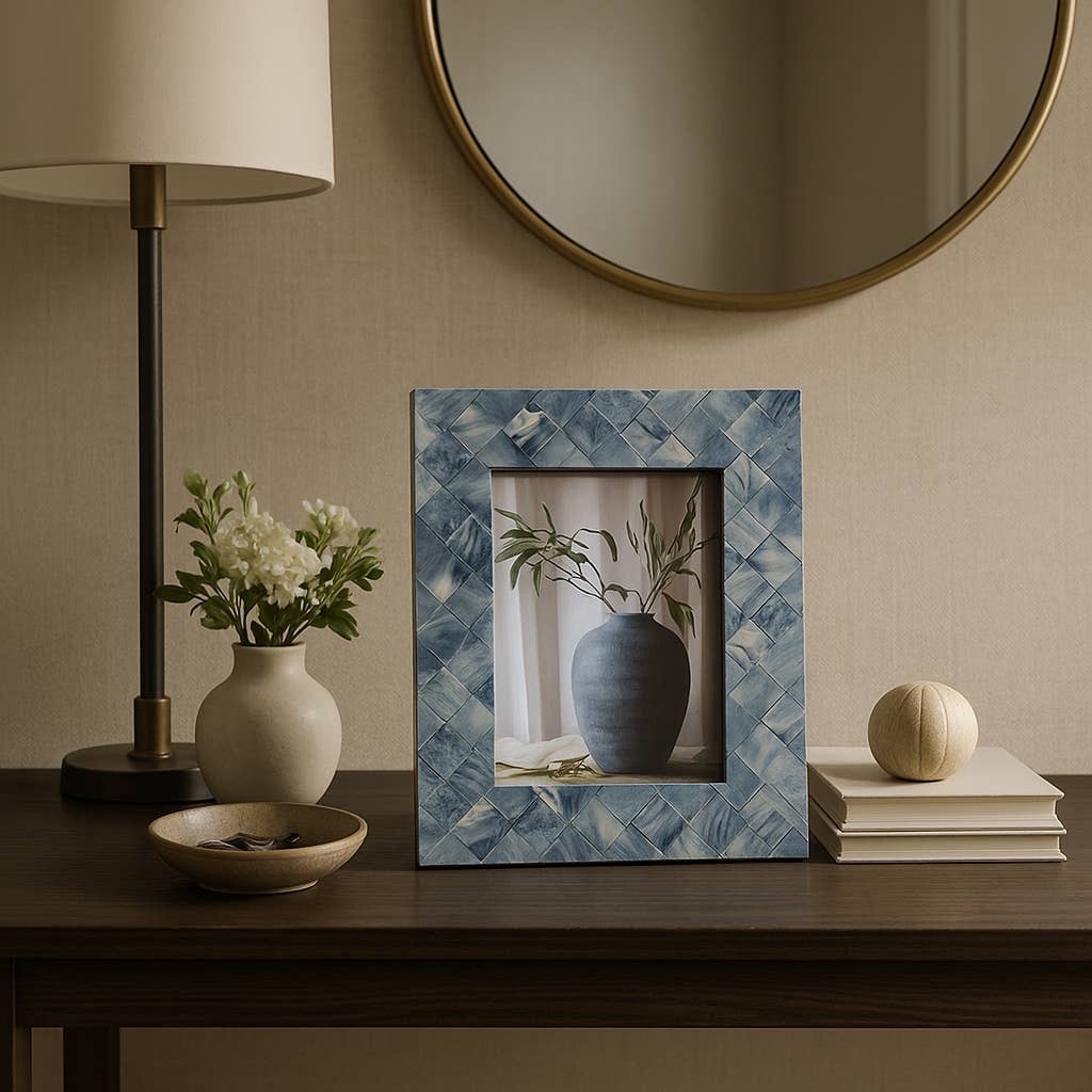 Sagebrook Home - Photo Frame - Blue/Ivory Resin Woven, 4x6 in.