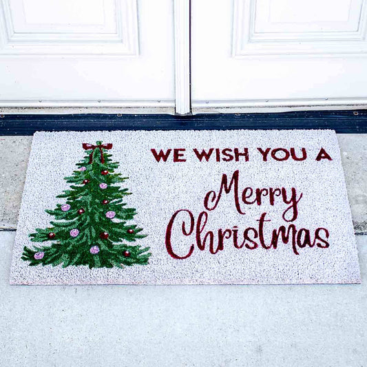 Noelle Tree Merry Christmas Coir Doormat   White/Red/Green   30x18