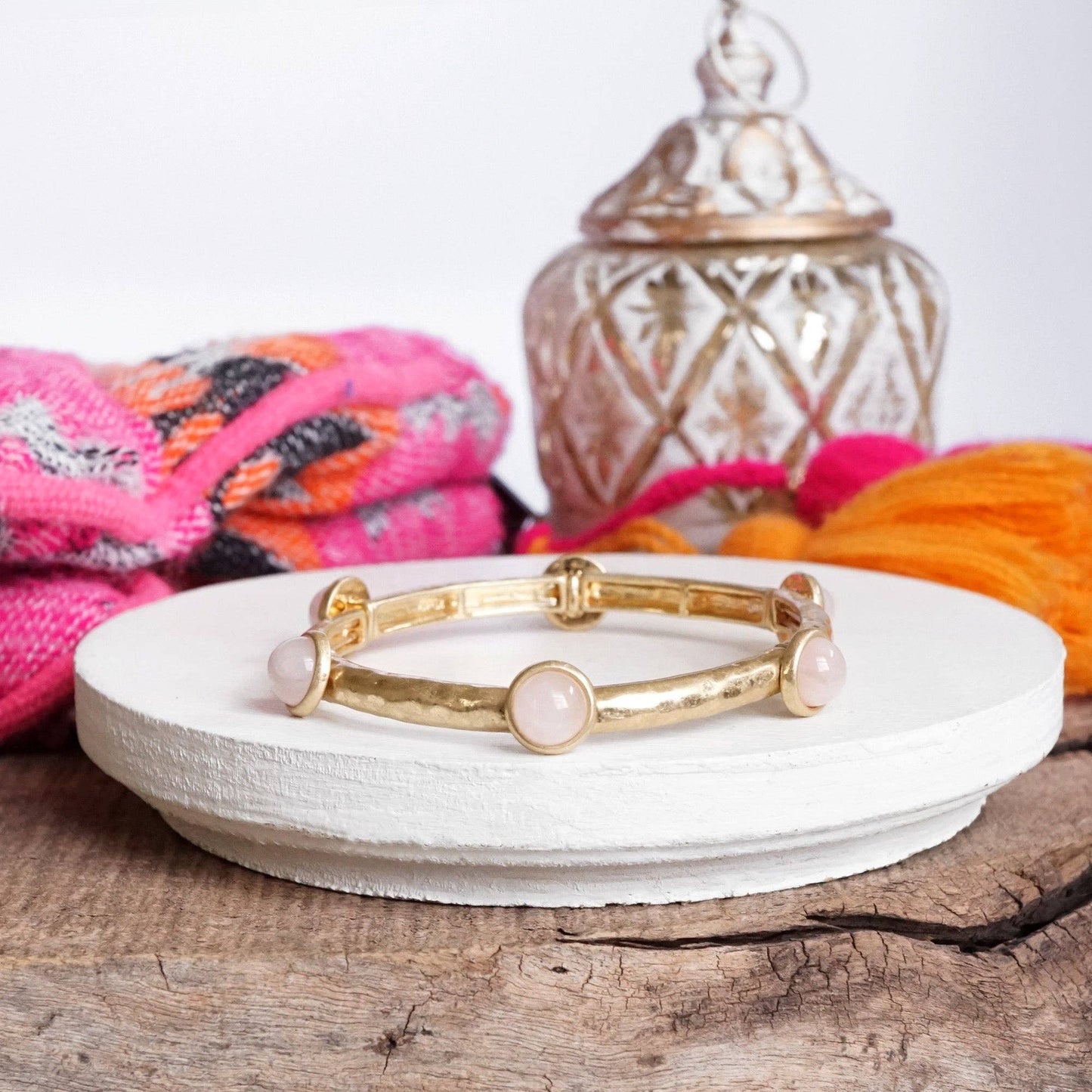 PennyLine inc - Jeweled Golden Bangle with semi precious stone dots
