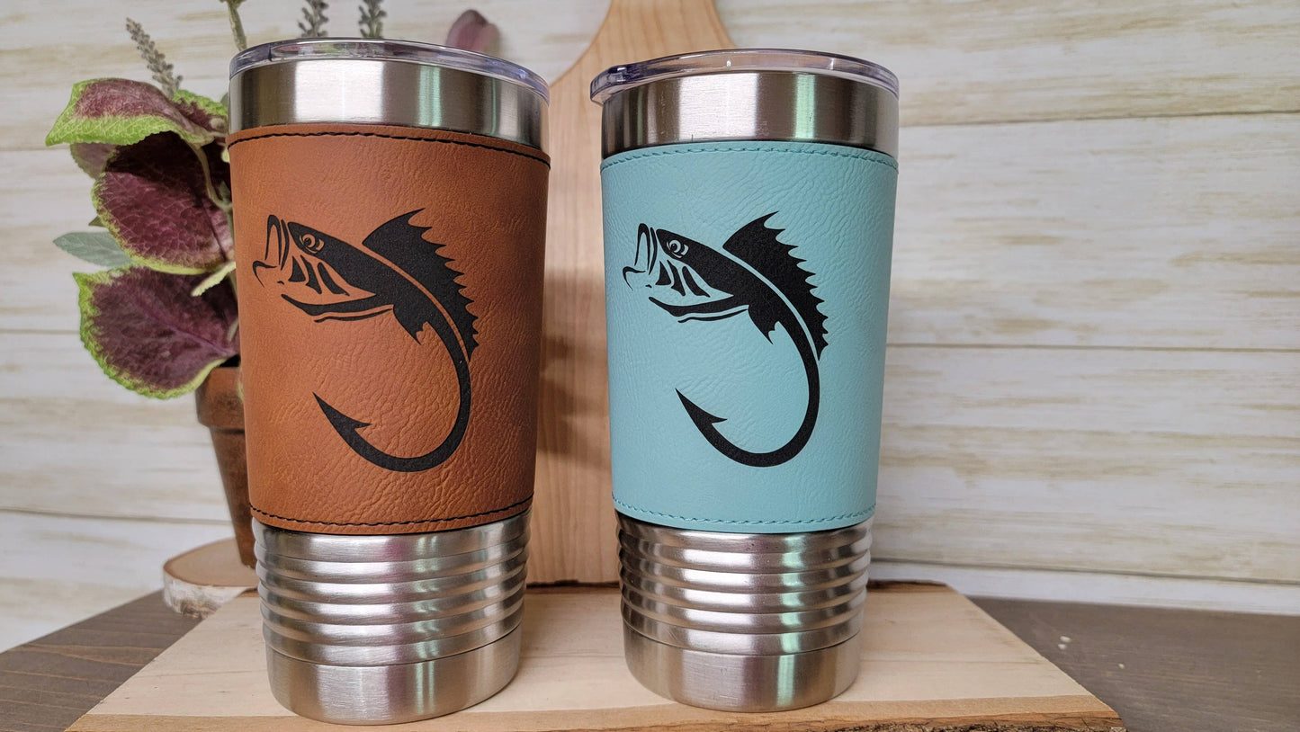 Fishing Leather Tumbler. Bass Fishing Engraved Cup.: Rawhide