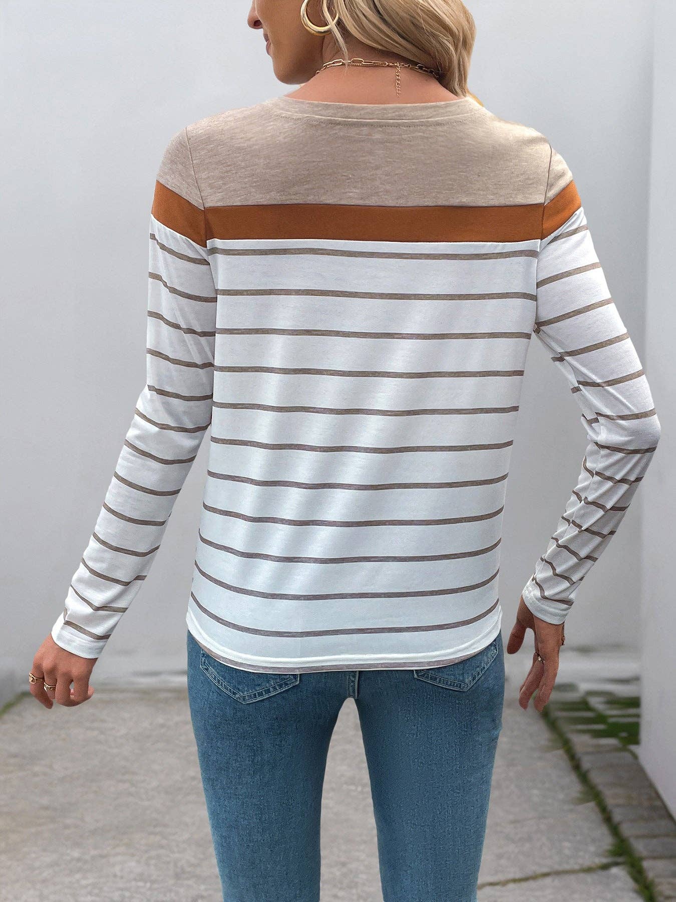 Suhkasana - Retro Striped Long Sleeve T-Shirt for Women Casual Layering Top
