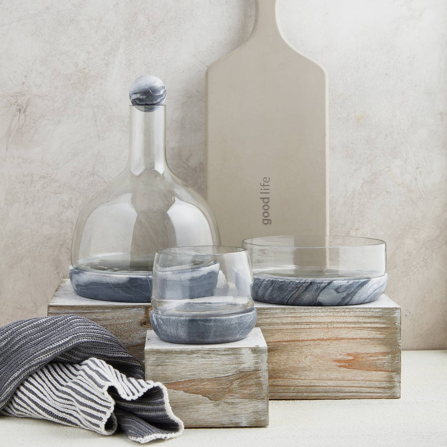 Small Grey Marble and Glass Bowl