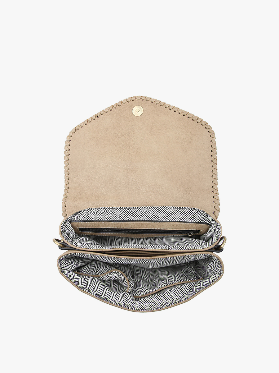 Jen & Co. - M1802A Sloane Flapover Crossbody w/ Whipstitch and Tassel