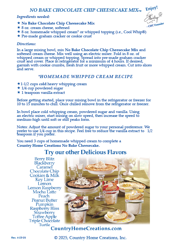 Country Home Creations - No Bake Chocolate Chip Cheesecake Mix