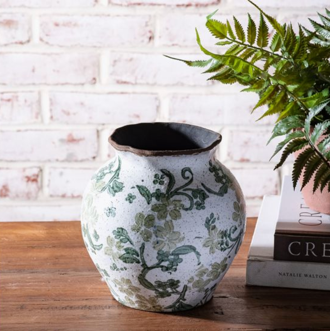 6.5" 2 TONE GREEN FLORAL VASE