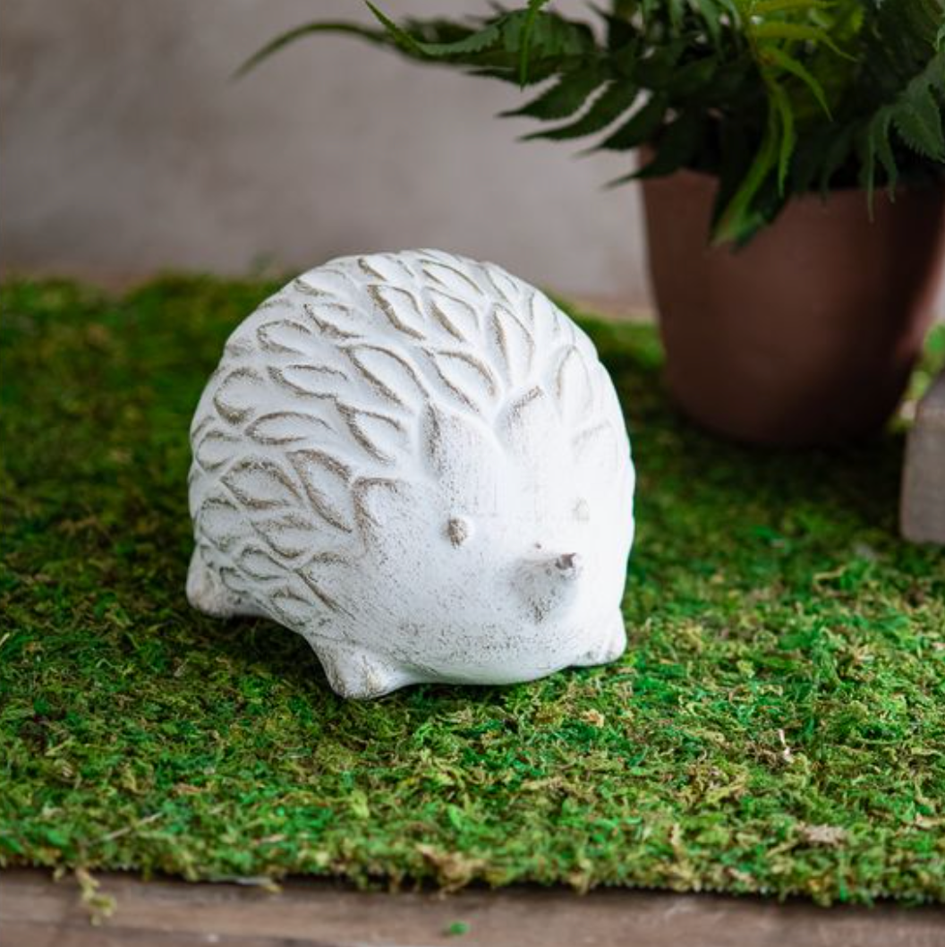 6.9"L White Cement Garden Hedgehog